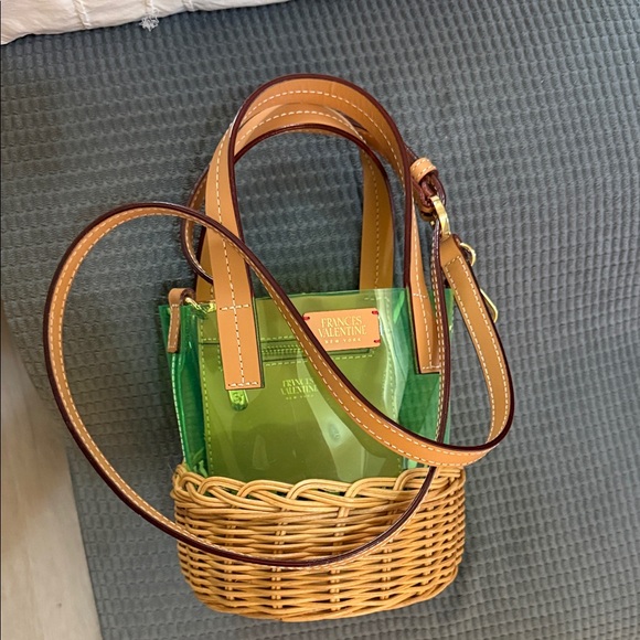 Frances Valentine Handbags - Frances Valentine Green and Tan Mini Wicker Bag